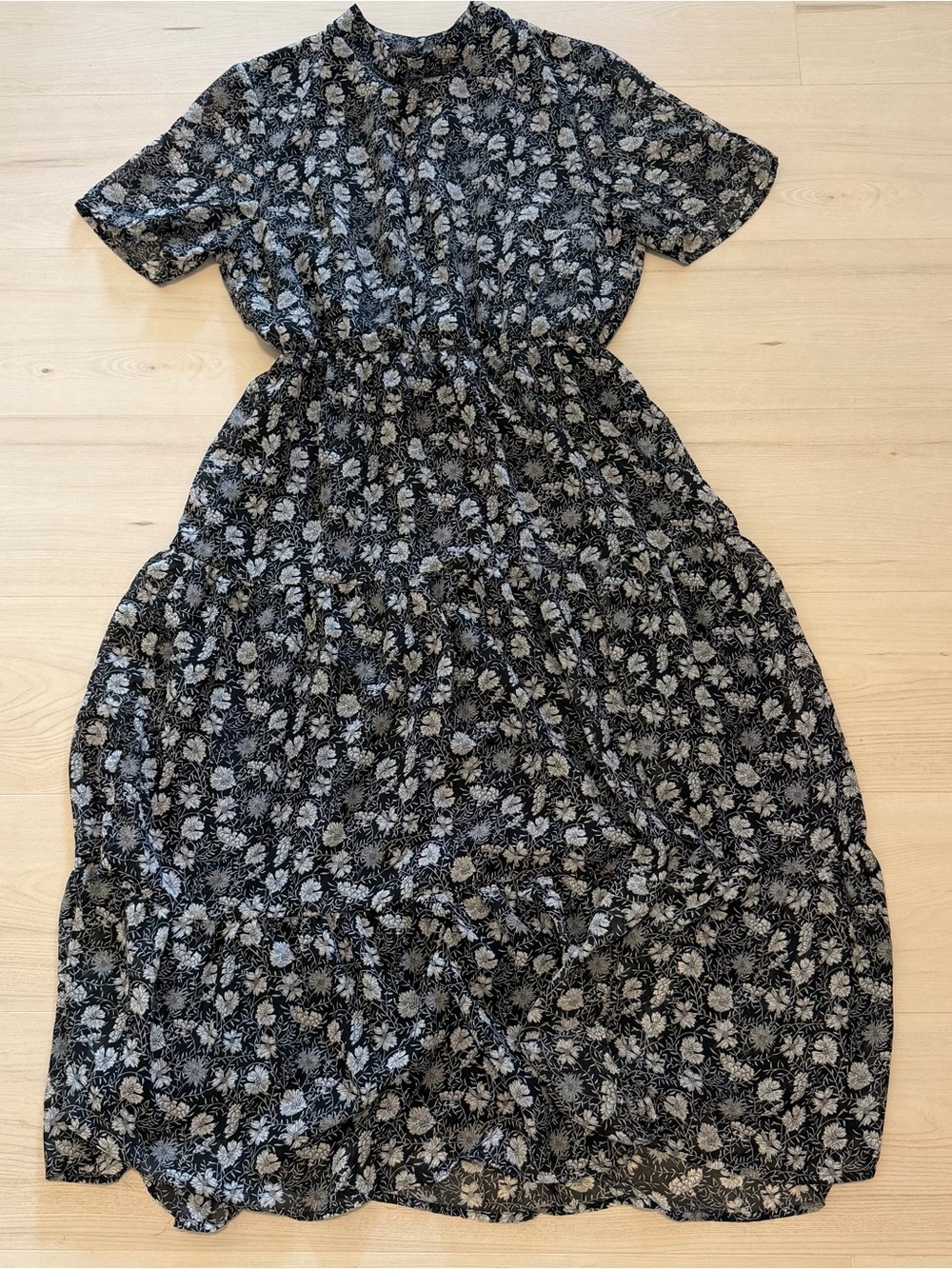 bohme Black and White Floral Midi Dress